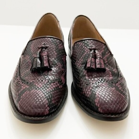Talbots Leighton Brogue Tasseled Embossed Exotic Loafers - Picture 2 of 8